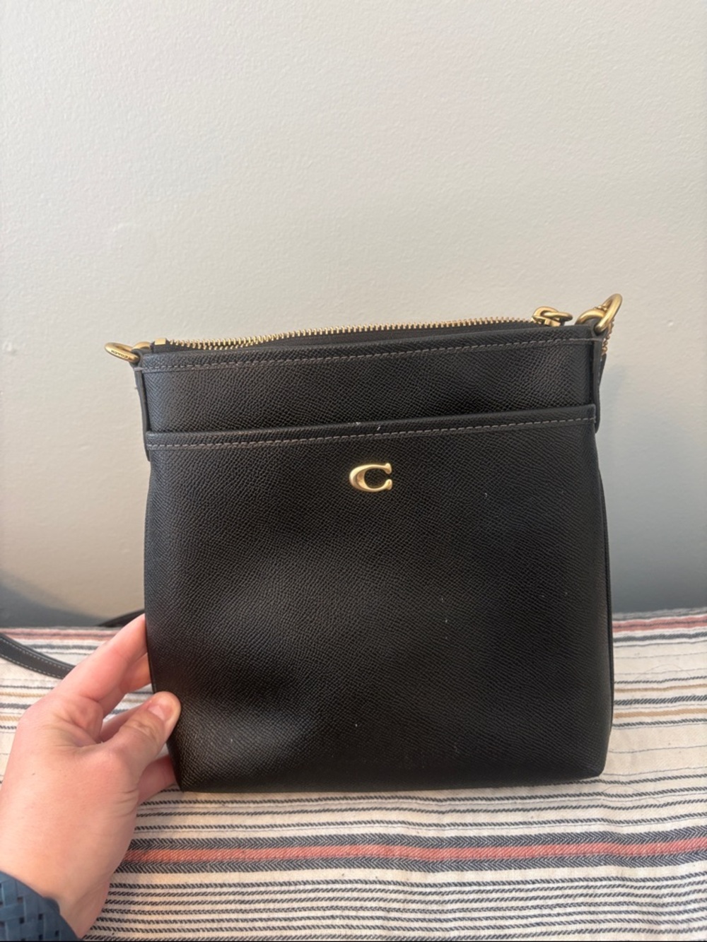 Coach Black Pebbled Leather Crossbody with Gold C Hardware